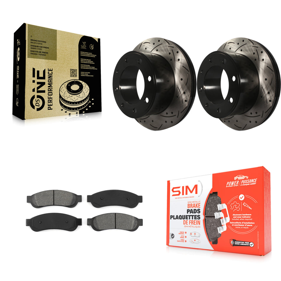 Rear Coated Drilled Slotted Disc Brake Rotors And Semi-Metallic Pads Kit For Ford F-250 Super Duty F-350 KDS-100402