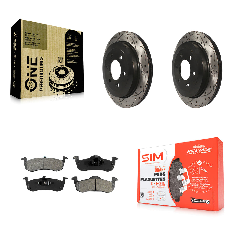 Rear Coated Drilled Slotted Disc Brake Rotors And Semi-Metallic Pads Kit For 2007-2017 Ford Expedition Lincoln Navigator KDS-100403