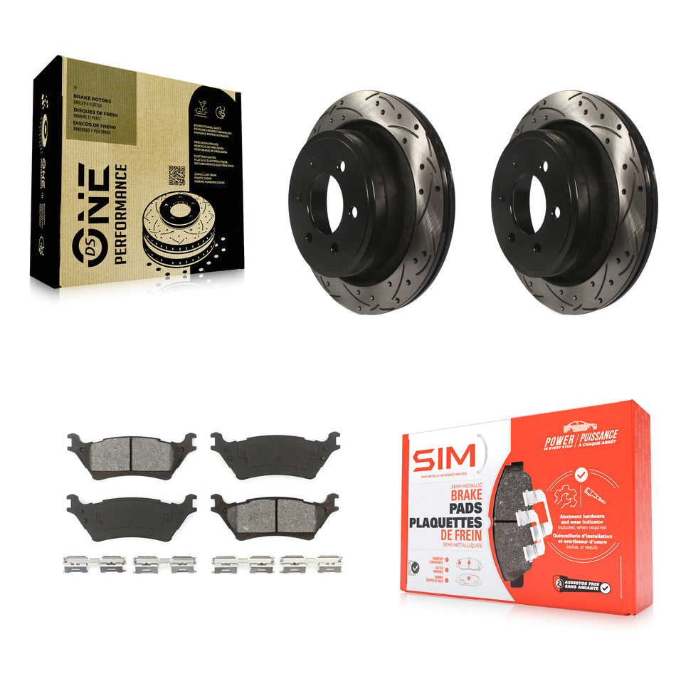 Rear Coated Drilled Slotted Disc Brake Rotors And Semi-Metallic Pads Kit For Ford F-150 KDS-100408