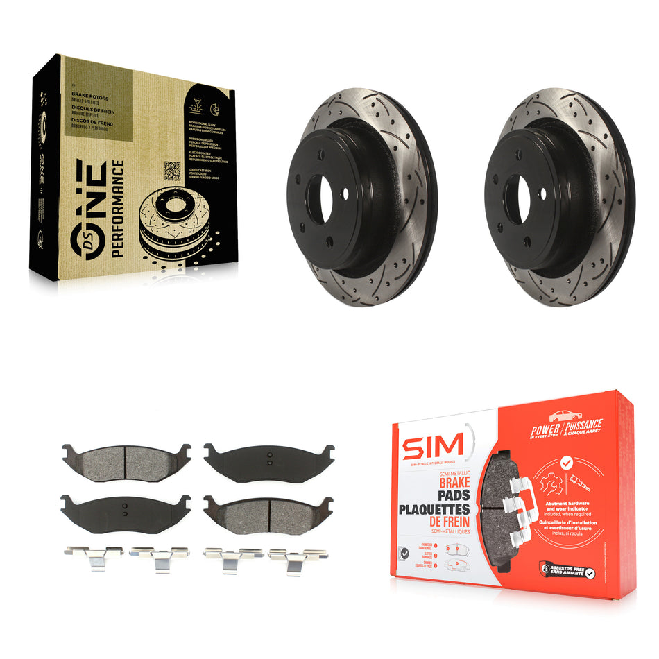 Rear Coated Drilled Slotted Disc Brake Rotors And Semi-Metallic Pads Kit For Ram 1500 Dodge Durango Classic Chrysler Aspen KDS-100417
