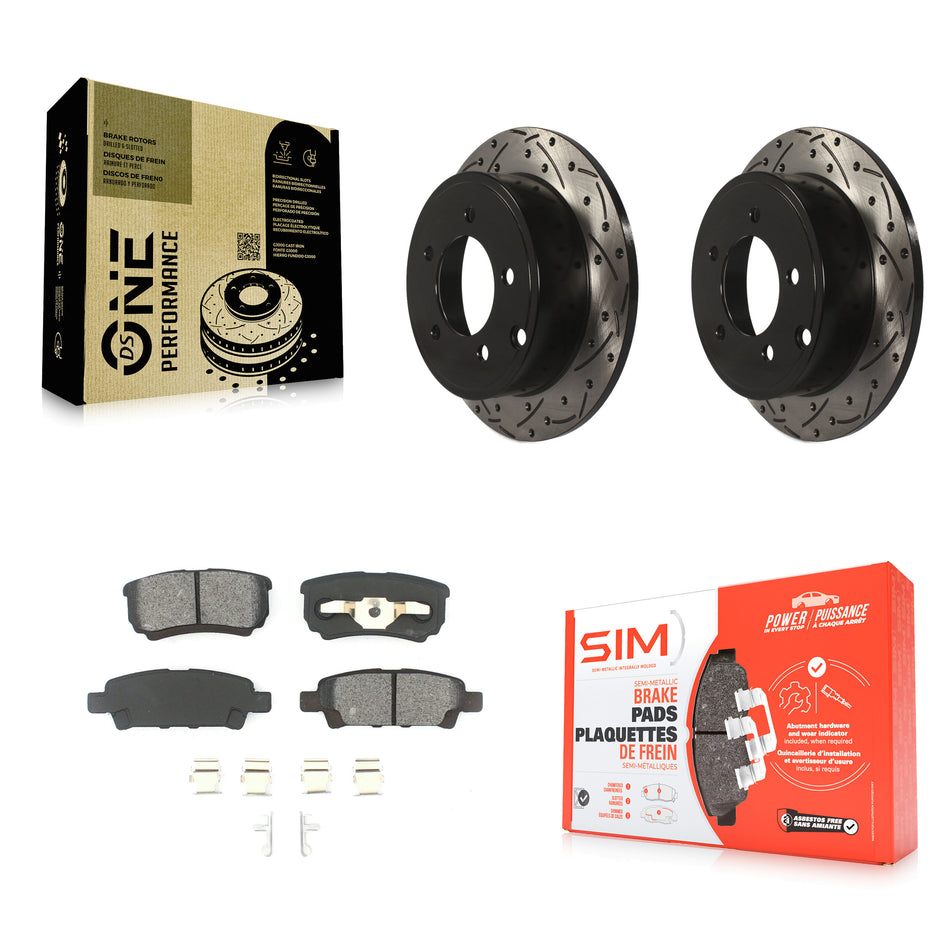 Rear Coated Drilled Slotted Disc Brake Rotors And Semi-Metallic Pads Kit For Jeep Dodge Patriot Chrysler Compass Avenger 200 Caliber Sebring Mitsubishi Lancer KDS-100421