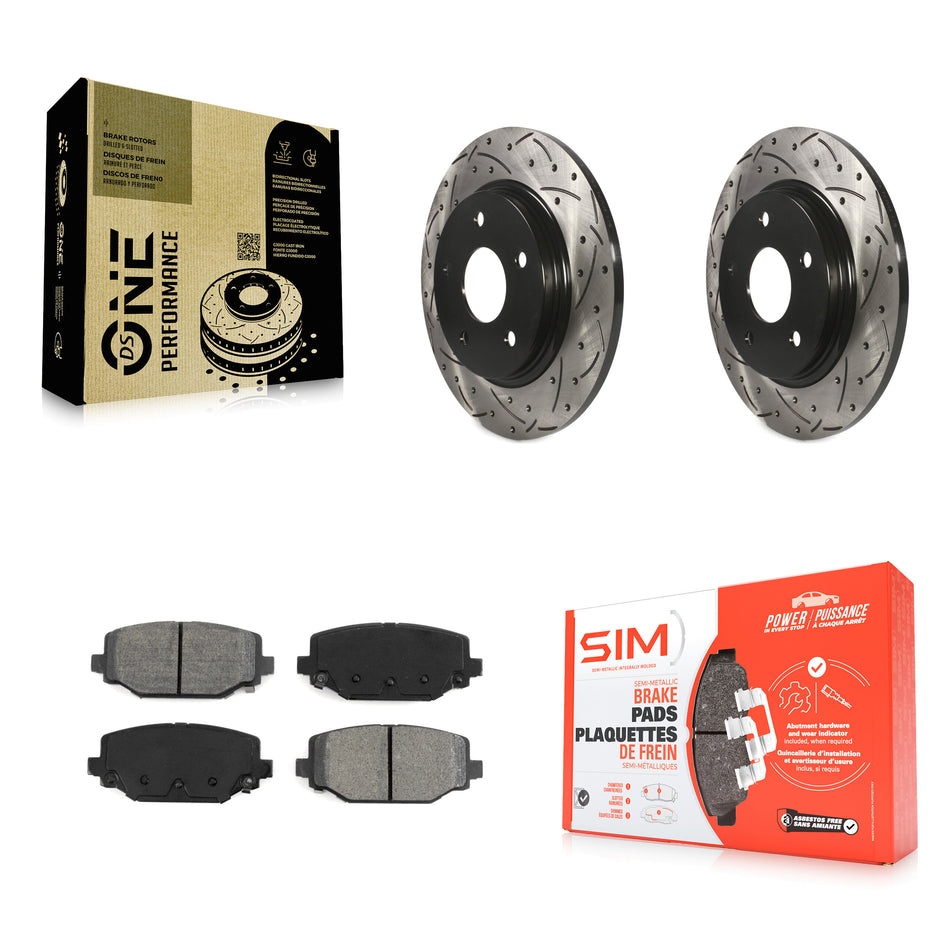 Rear Coated Drilled Slotted Disc Brake Rotors And Semi-Metallic Pads Kit For 2017-2018 Dodge Grand Caravan With Single Piston Front Caliper KDS-100426