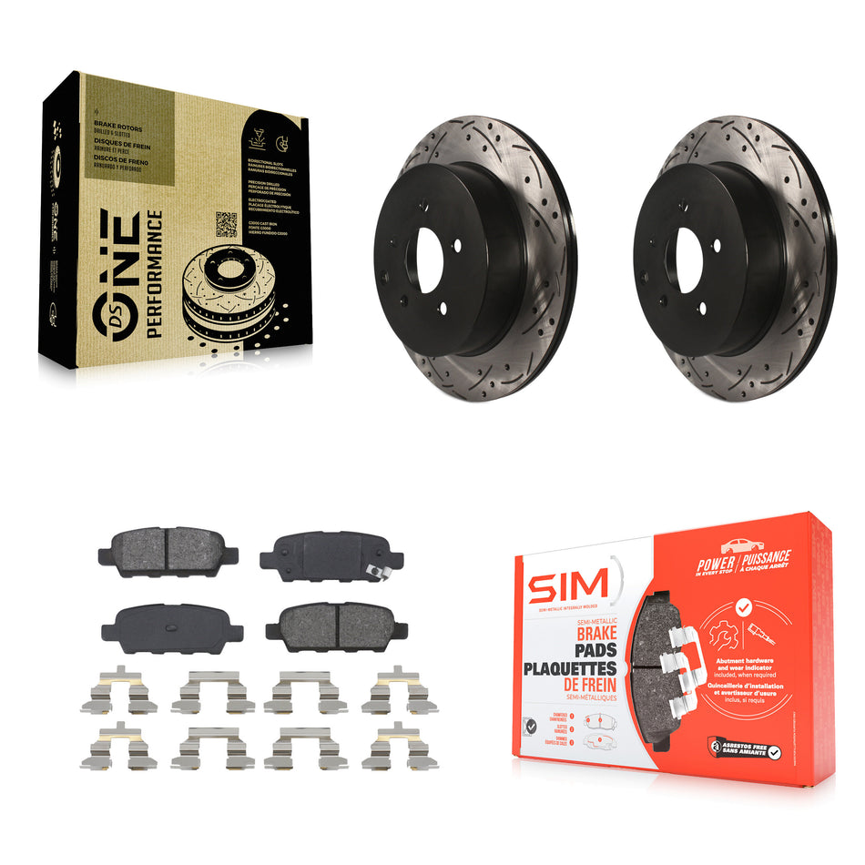 Rear Coated Drilled Slotted Disc Brake Rotor And Semi-Metallic Pad Kit For Nissan Murano INFINITI Pathfinder QX60 Q50 Quest FX35 JX35 Q60 M37 QX70 Q70 Q70L FX45 FX37 M56 M35h KDS-100436