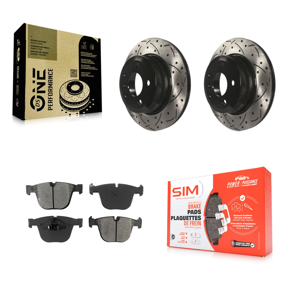 Rear Coated Drilled Slotted Disc Brake Rotors And Semi-Metallic Pads Kit For 2009 BMW X6 xDrive35i From 10 08 KDS-100455