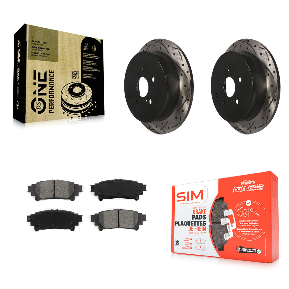 Rear Coated Drilled Slotted Disc Brake Rotors And Semi-Metallic Pads Kit For Toyota Highlander Sienna Lexus RX350 RX450h KDS-100465
