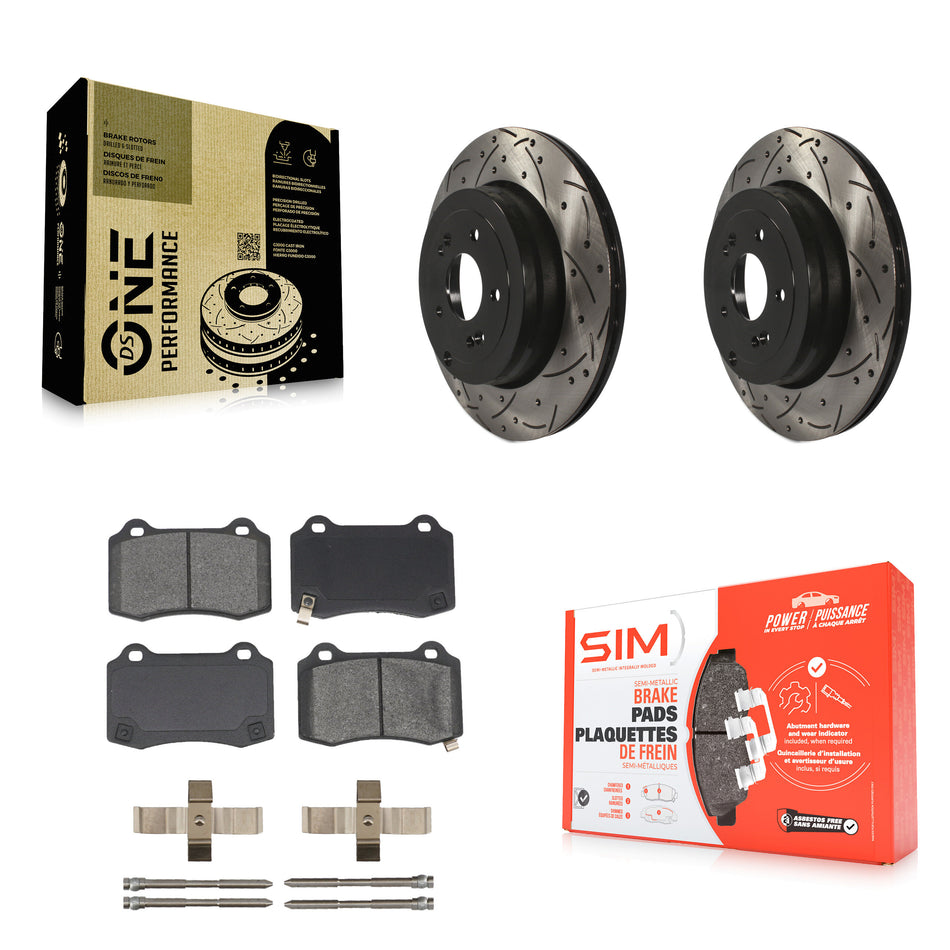 Rear Coated Drilled Slotted Disc Brake Rotors And Semi-Metallic Pads Kit For Hyundai Genesis Coupe KDS-100466