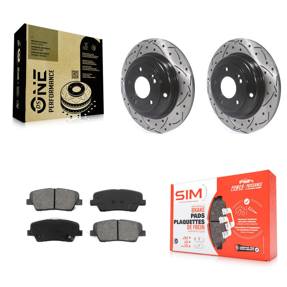 Rear Coated Drilled Slotted Disc Brake Rotors And Semi-Metallic Pads Kit For Hyundai Genesis Coupe KDS-100467