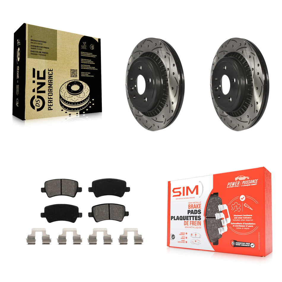 Rear Coated Drilled Slotted Disc Brake Rotors And Semi-Metallic Pads Kit For 2010-2017 Volvo XC60 KDS-100468