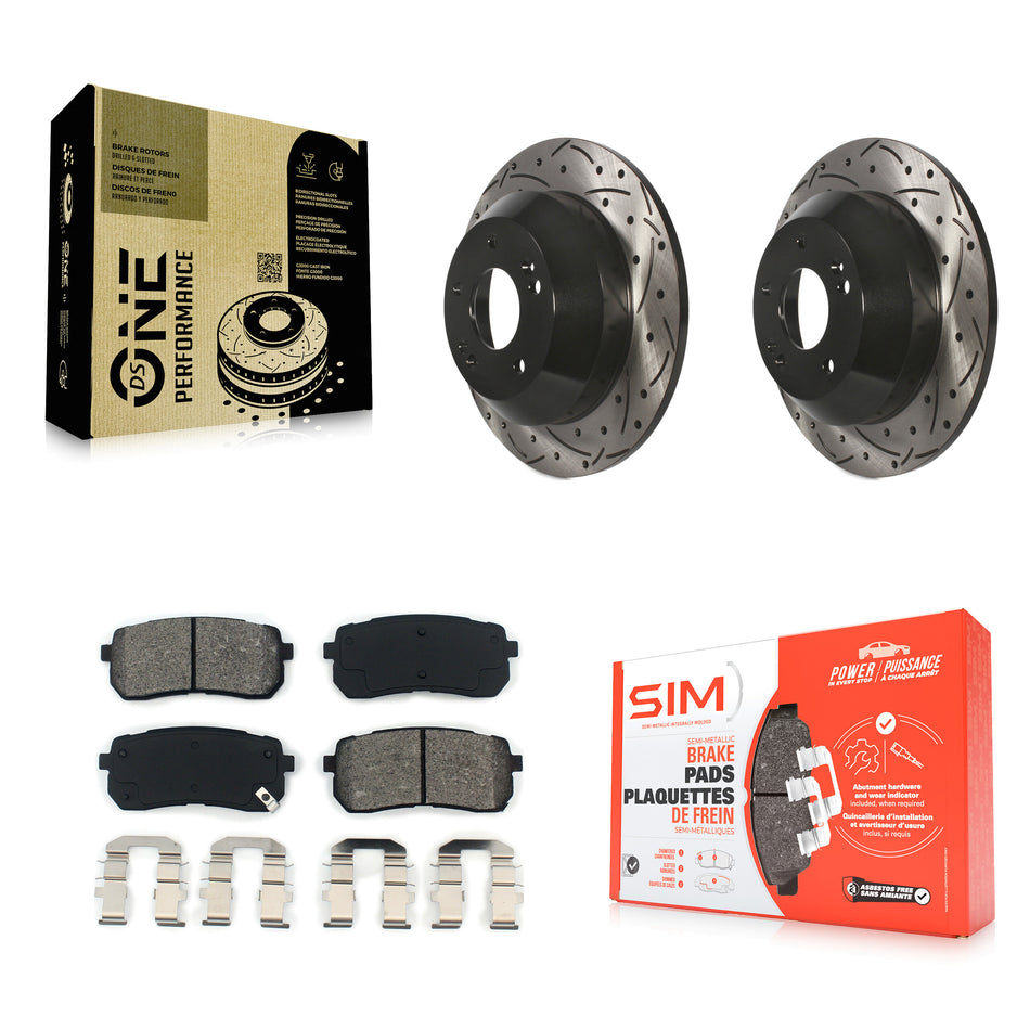 Rear Coated Drilled Slotted Disc Brake Rotors And Semi-Metallic Pads Kit For 2015-2019 Kia Sedona KDS-100471