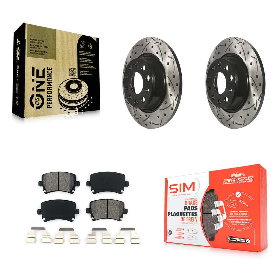 Rear Coated Drilled Slotted Disc Brake Rotors And Semi-Metallic Pads Kit For Volkswagen Tiguan CC Jetta Audi Passat GTI A3 Eos Q3 Limited Quattro KDS-100472