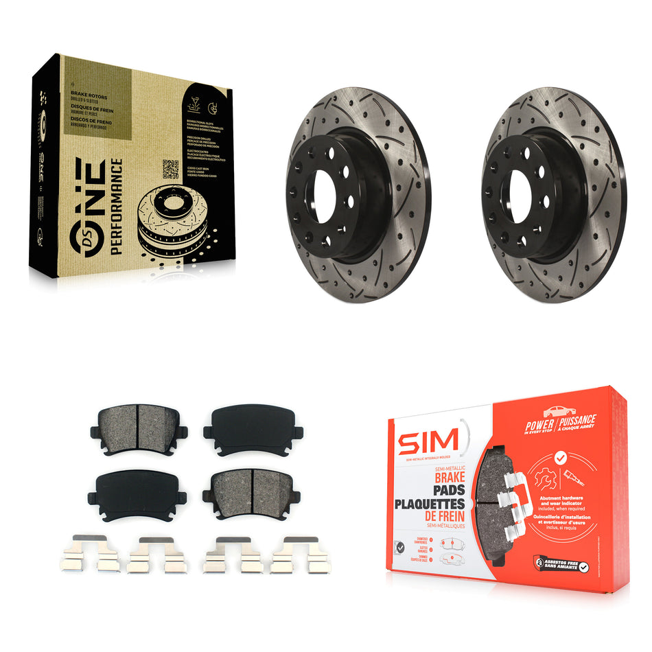 Rear Coated Drilled Slotted Disc Brake Rotors And Semi-Metallic Pads Kit For Volkswagen GTI KDS-100473
