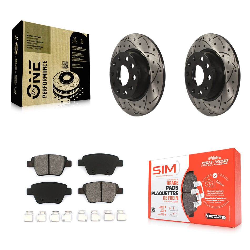 Rear Coated Drilled Slotted Disc Brake Rotors And Semi-Metallic Pads Kit For Volkswagen Jetta Passat Beetle Golf GTI Eos Audi A3 Quattro KDS-100474