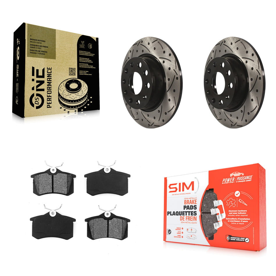 Rear Coated Drilled Slotted Disc Brake Rotors And Semi-Metallic Pads Kit For Volkswagen Beetle Golf With 272mm Diameter Rotor KDS-100475
