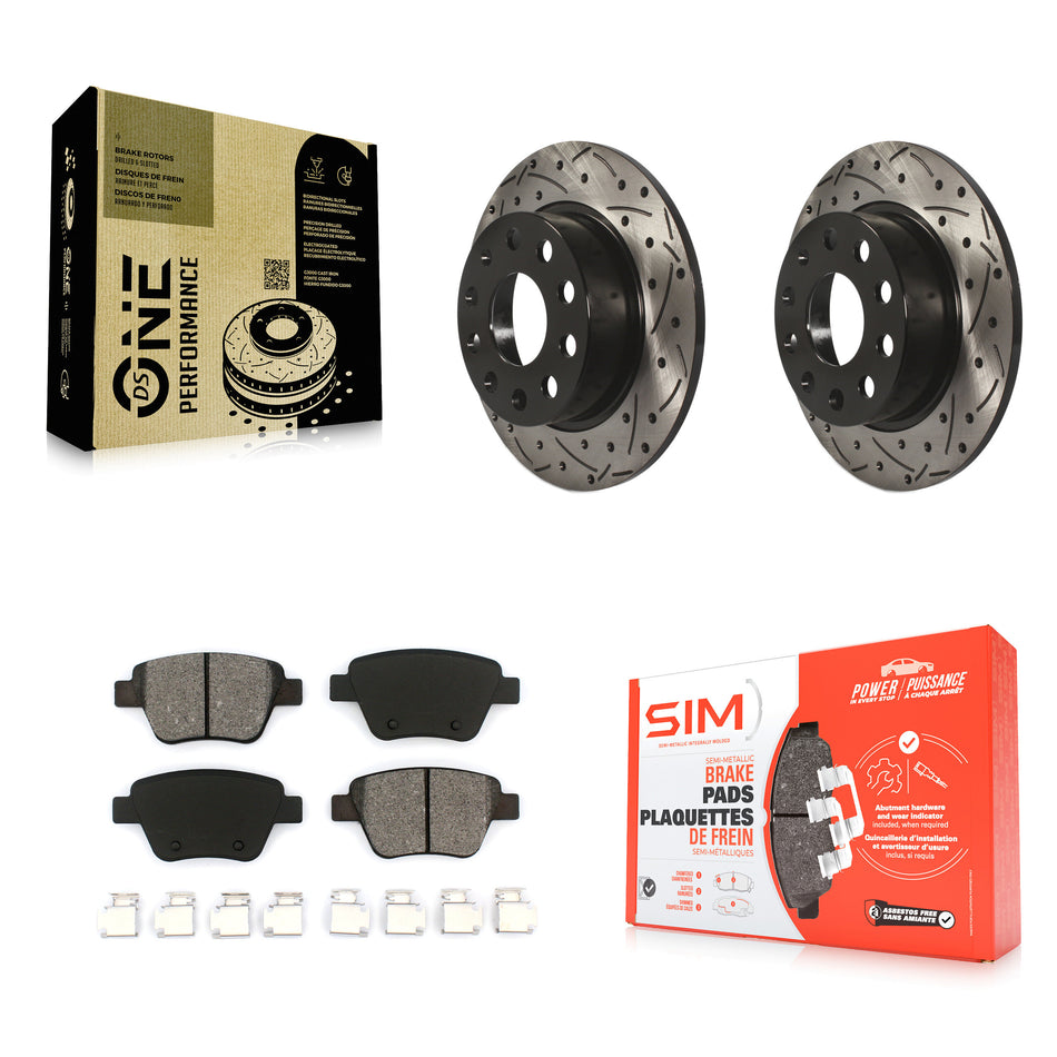 Rear Coated Drilled Slotted Disc Brake Rotors And Semi-Metallic Pads Kit For Volkswagen Beetle GTI Eos With 253mm Diameter Rotor KDS-100476