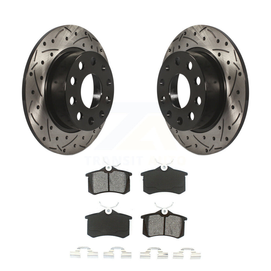 Rear Coated Drilled Slotted Disc Brake Rotors And Semi-Metallic Pads Kit For 2011 Volkswagen Jetta With 253mm Diameter Rotor KDS-100477