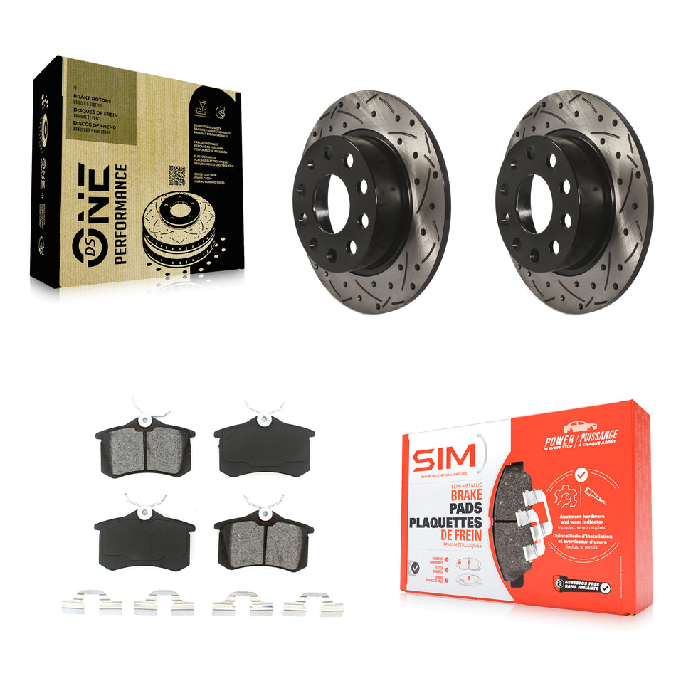 Rear Coated Drilled Slotted Disc Brake Rotors And Semi-Metallic Pads Kit For 2011 Volkswagen Jetta With 253mm Diameter Rotor KDS-100477
