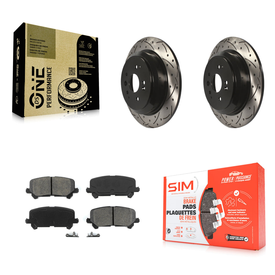 Rear Coated Drilled Slotted Disc Brake Rotors And Semi-Metallic Pads Kit For 2014-2016 Acura MDX KDS-100489