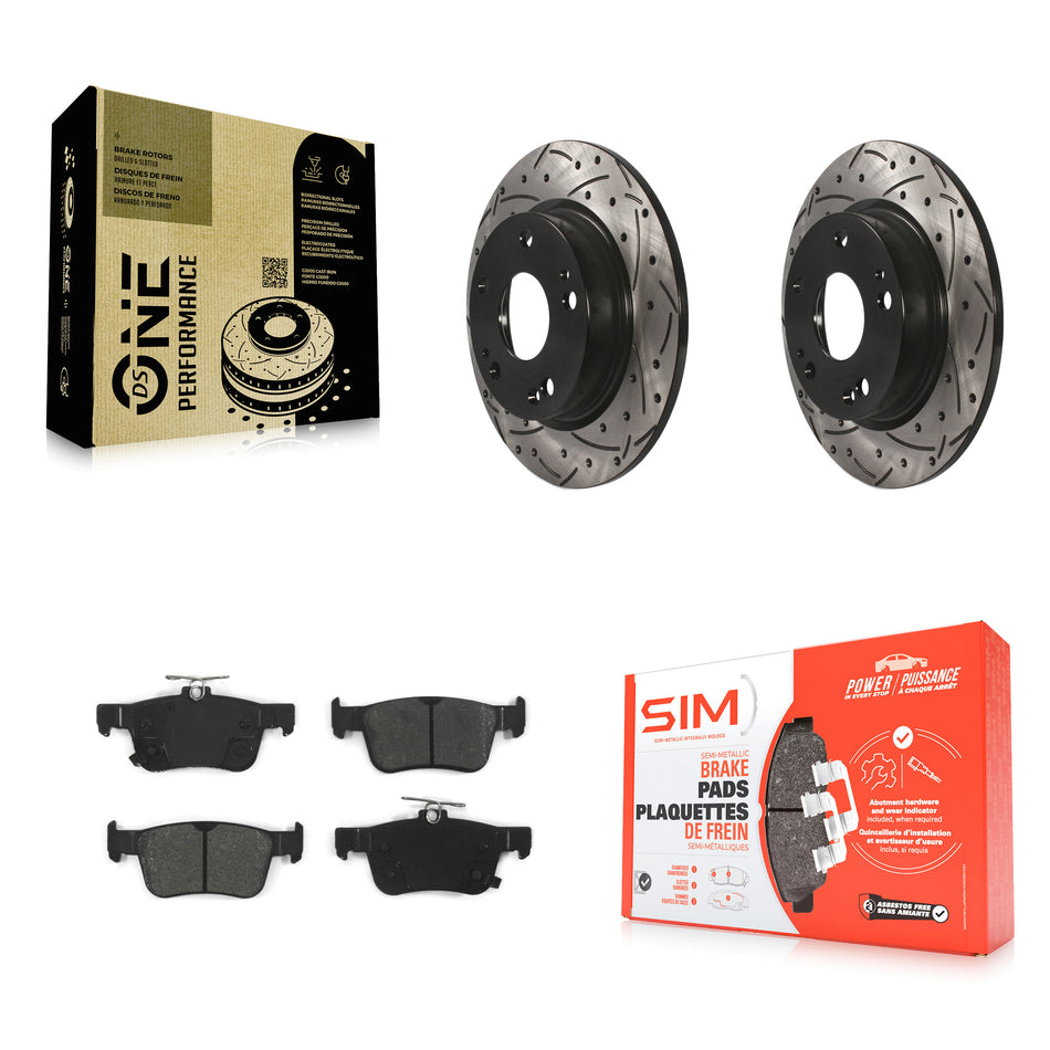 Rear Coated Drilled Slotted Disc Brake Rotors And Semi-Metallic Pads Kit For Honda Civic KDS-100497