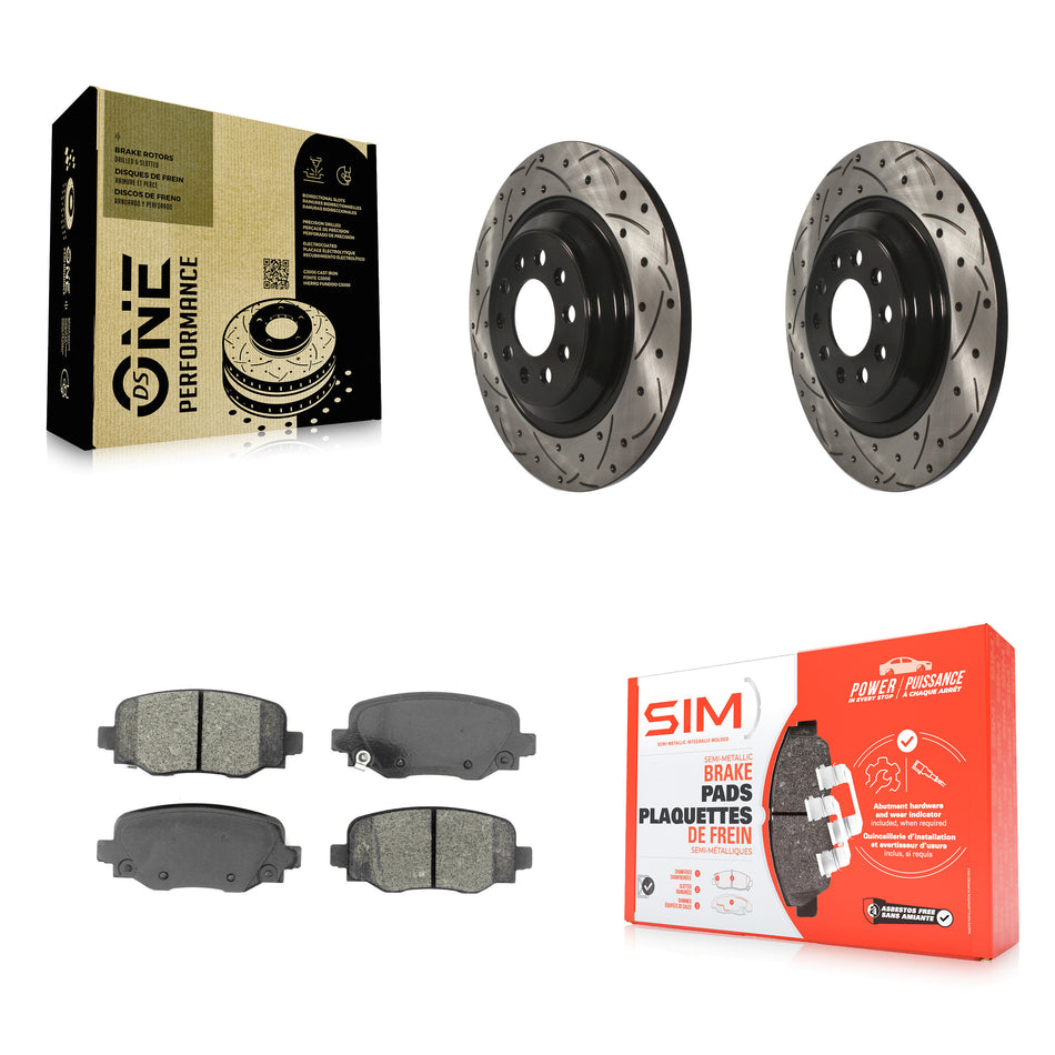 Rear Coated Drilled Slotted Disc Brake Rotors And Semi-Metallic Pads Kit For 2014-2021 Jeep Cherokee With Dual Piston Front Caliper KDS-100504