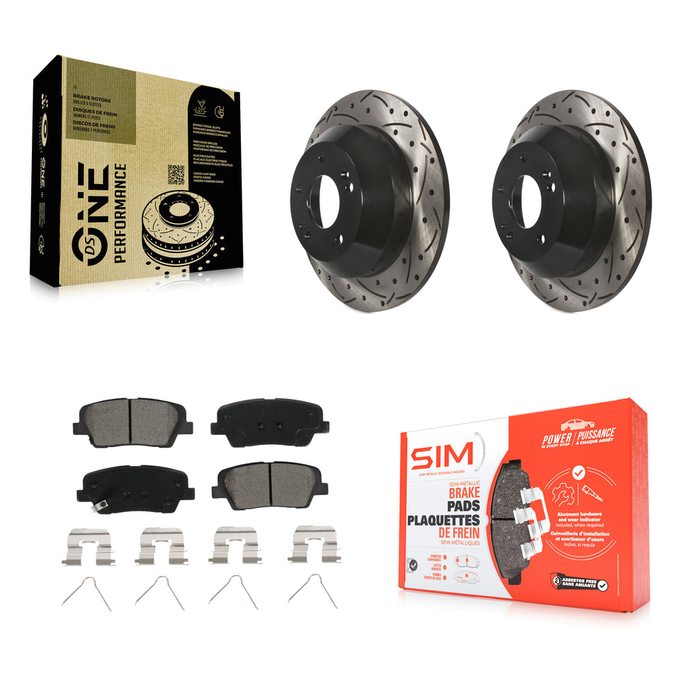 Rear Coated Drilled Slotted Disc Brake Rotors And Semi-Metallic Pads Kit For Kia Sorento Hyundai Santa Fe Sport XL KDS-100506