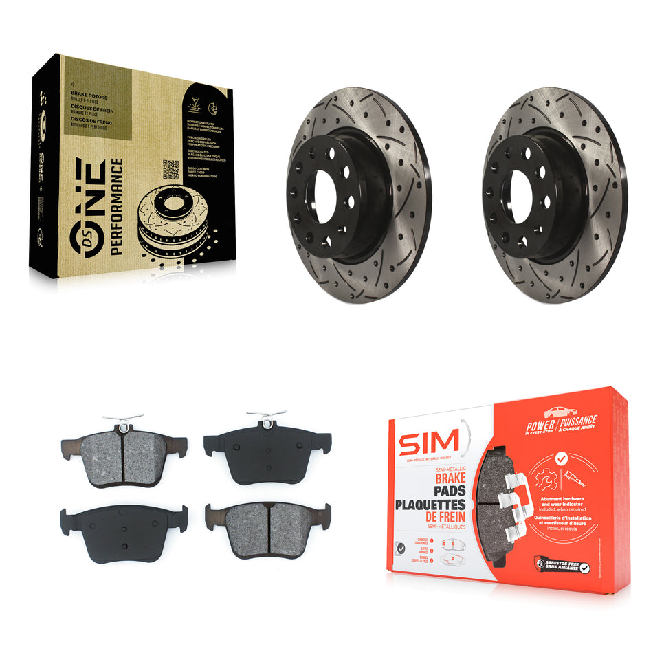 Rear Coated Drilled Slotted Disc Brake Rotors And Semi-Metallic Pads Kit For Audi A3 Quattro Volkswagen e-Golf Sportback e-tron KDS-100507