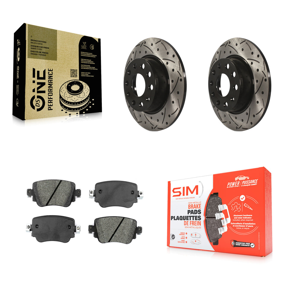 Rear Coated Drilled Slotted Disc Brake Rotors And Semi-Metallic Pads Kit For Volkswagen Passat GTI Golf SportWagen Alltrack KDS-100508