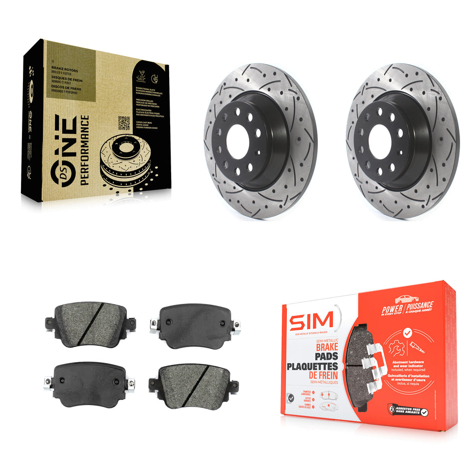 Rear Coated Drilled Slotted Disc Brake Rotors And Semi-Metallic Pads Kit For 2016-2018 Audi Q3 Quattro KDS-100515
