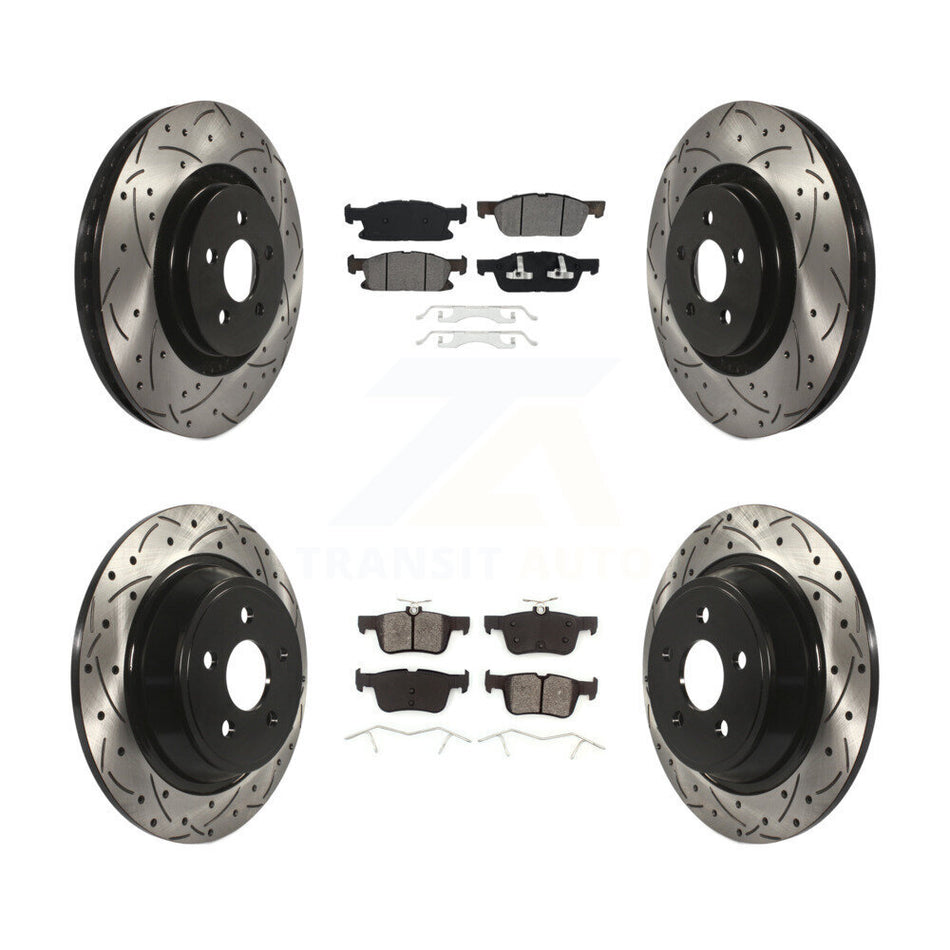 Front Rear Coated Drilled Slotted Disc Brake Rotors And Semi-Metallic Pads Kit For Ford Edge Lincoln MKX Nautilus KDS-100519