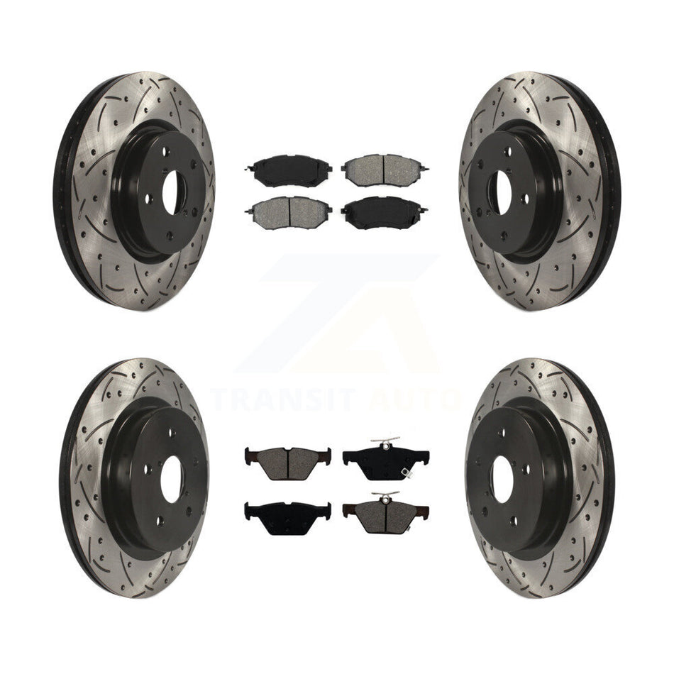 Front Rear Coated Drilled Slotted Disc Brake Rotors And Semi-Metallic Pads Kit For Subaru Outback Legacy WRX KDS-100523