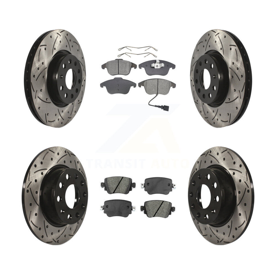 Front Rear Coated Drilled Slotted Disc Brake Rotors And Semi-Metallic Pads Kit For Volkswagen Passat KDS-100524