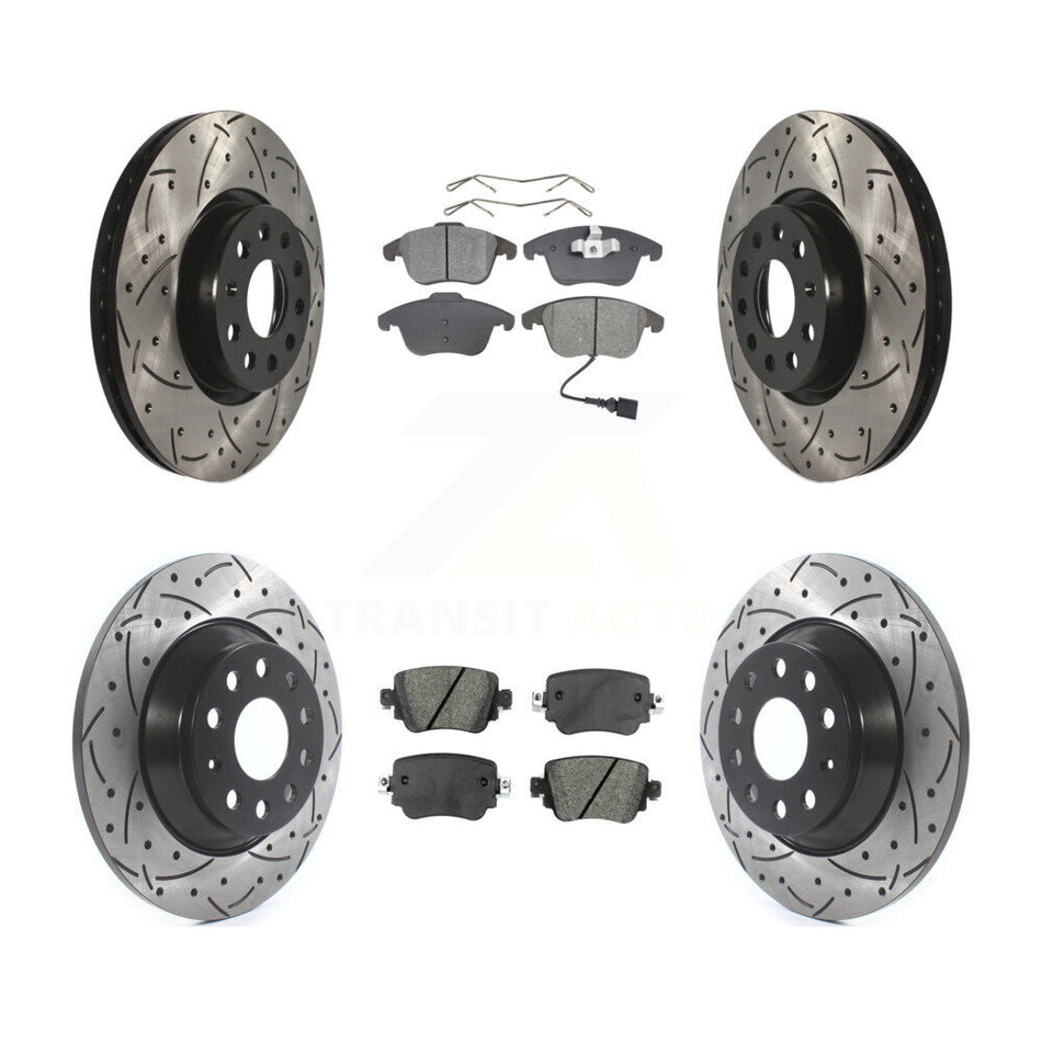 Front Rear Coated Drilled Slotted Disc Brake Rotors And Semi-Metallic Pads Kit For 2016-2018 Audi Q3 Quattro KDS-100525