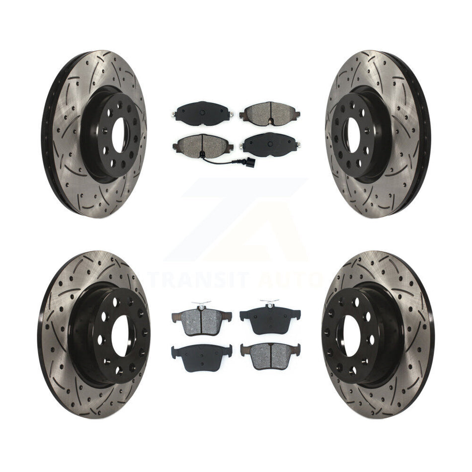 Front Rear Coated Drilled Slotted Disc Brake Rotors And Semi-Metallic Pads Kit For Audi A3 Quattro Sportback e-tron KDS-100526