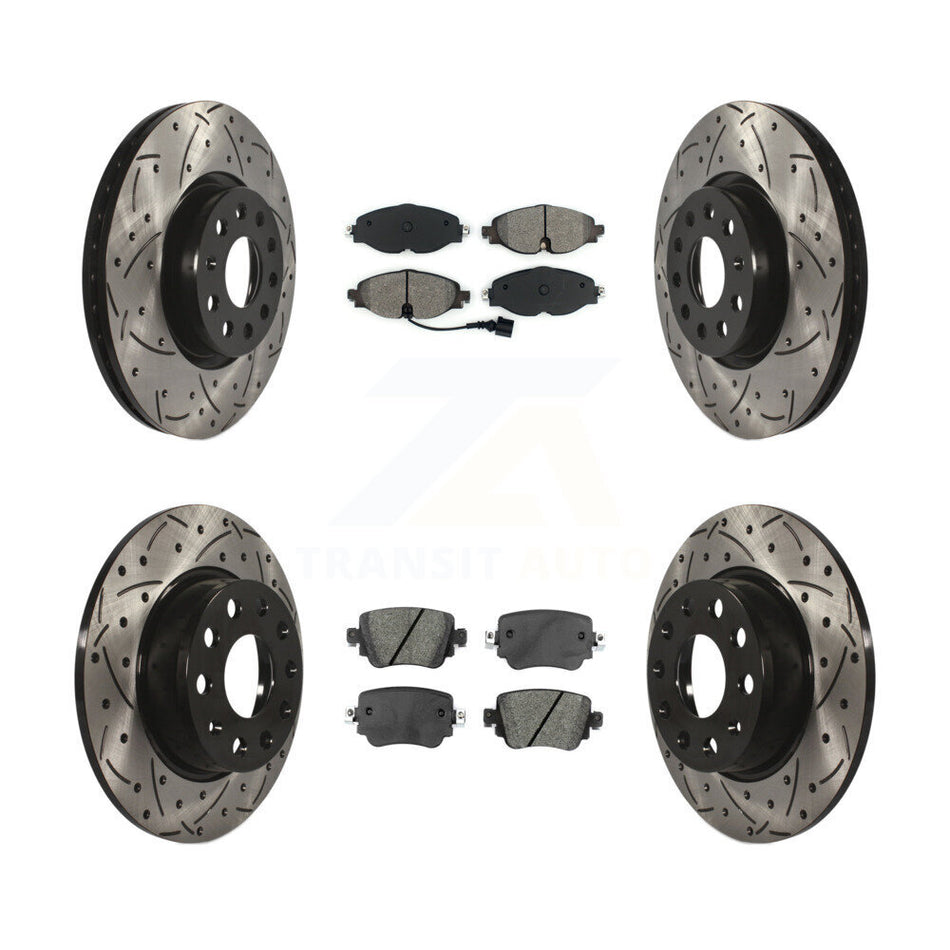 Front Rear Coated Drilled Slotted Disc Brake Rotors And Semi-Metallic Pads Kit For Volkswagen GTI Golf Alltrack Passat KDS-100527