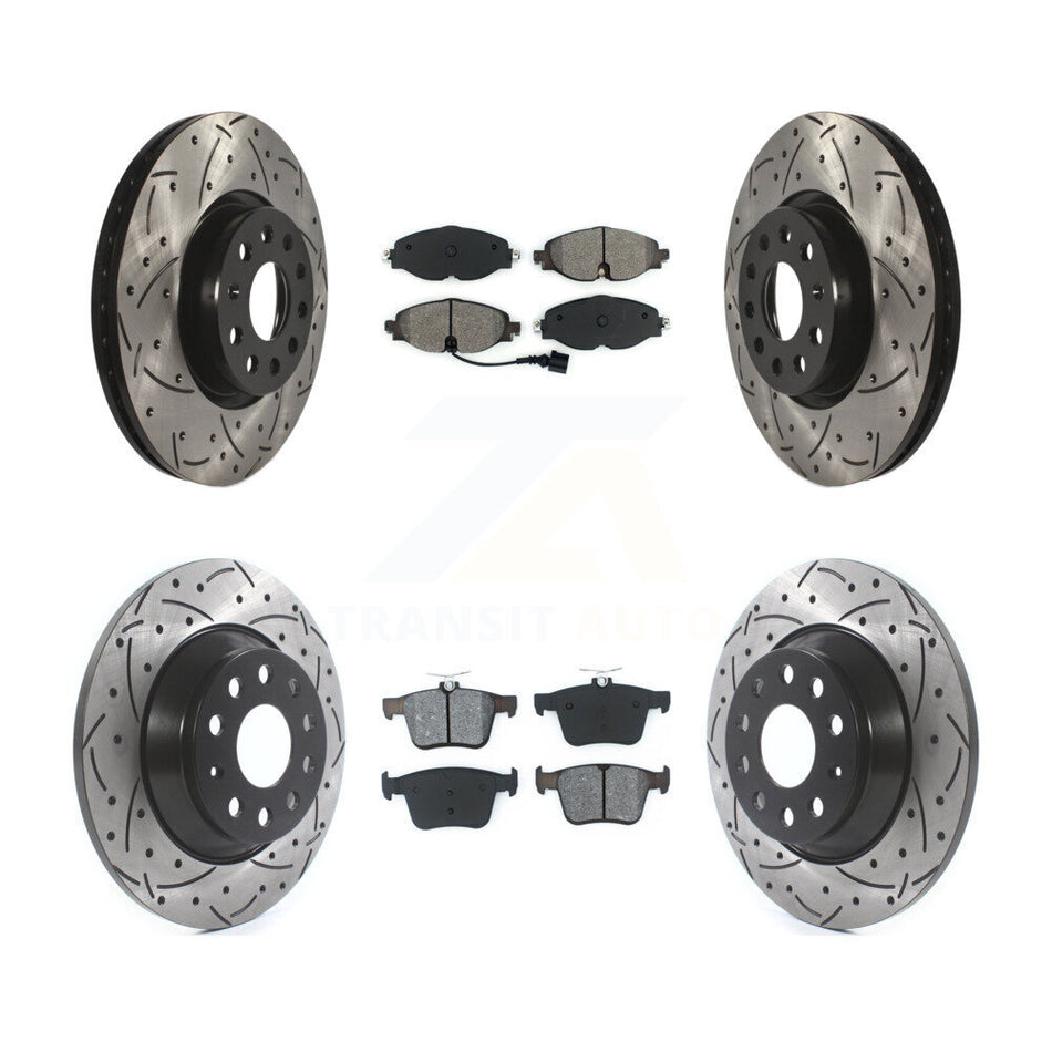 Front Rear Coated Drilled Slotted Disc Brake Rotors And Semi-Metallic Pads Kit For Audi TT Quattro KDS-100528