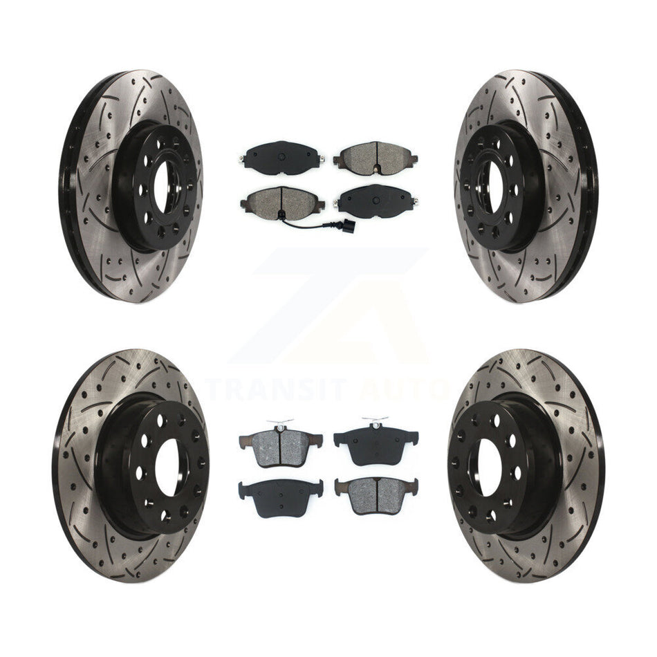 Front Rear Coated Drilled Slotted Disc Brake Rotors And Semi-Metallic Pads Kit For Audi A3 Quattro Volkswagen e-Golf KDS-100529