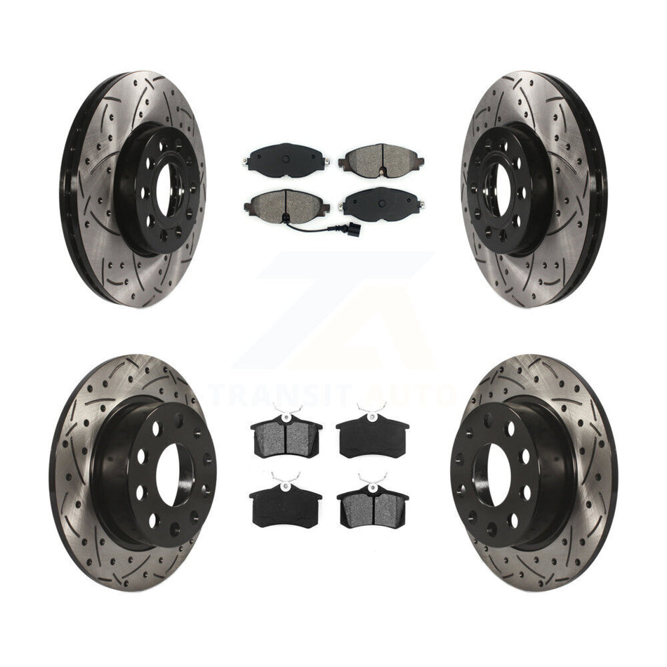 Front Rear Coated Drilled Slotted Disc Brake Rotor & Semi-Metallic Pad Kit For 2015 Volkswagen Golf SportWagen TDI SE SEL Highline Comfortline Trendline S KDS-100532