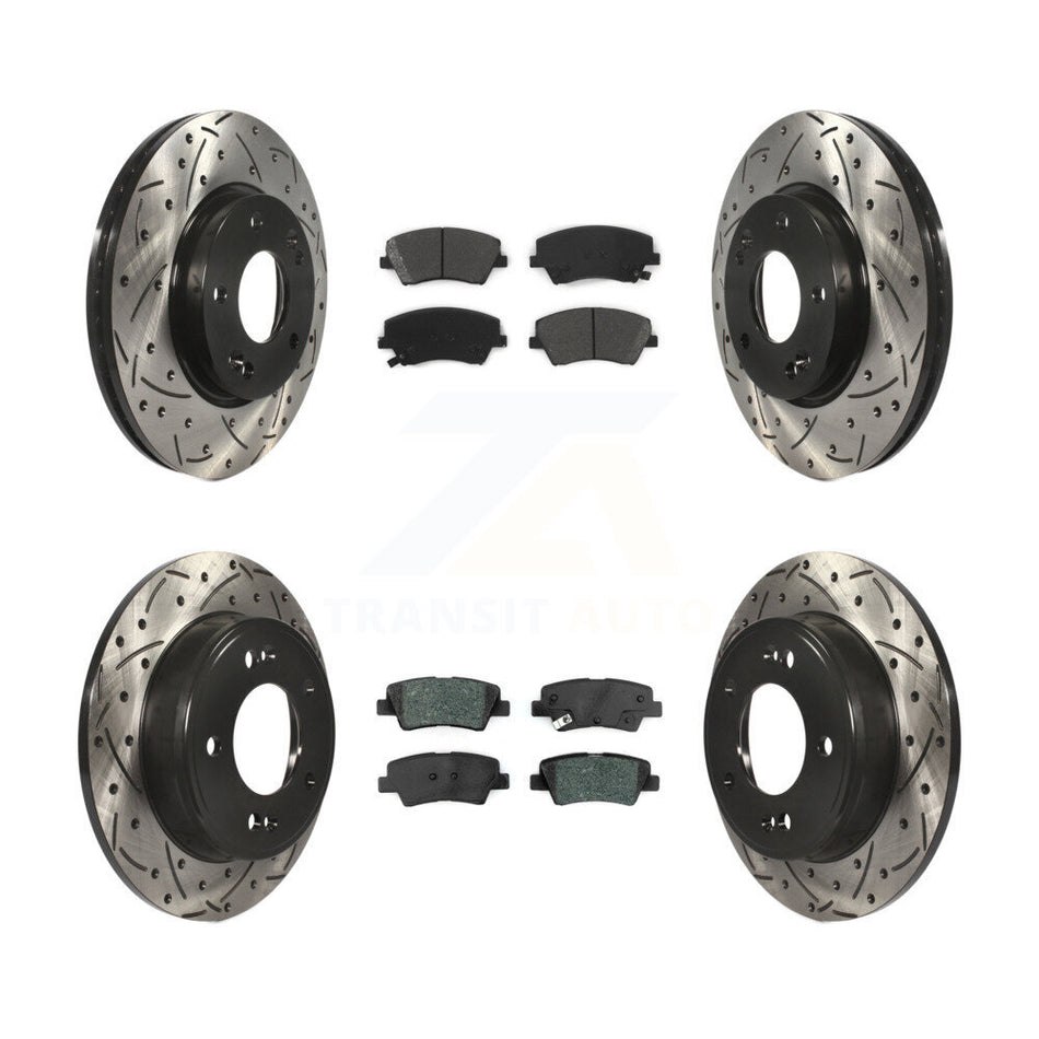 Front Rear Coated Drilled Slotted Disc Brake Rotors And Semi-Metallic Pads Kit For 2017-2020 Hyundai Elantra 2.0L KDS-100535