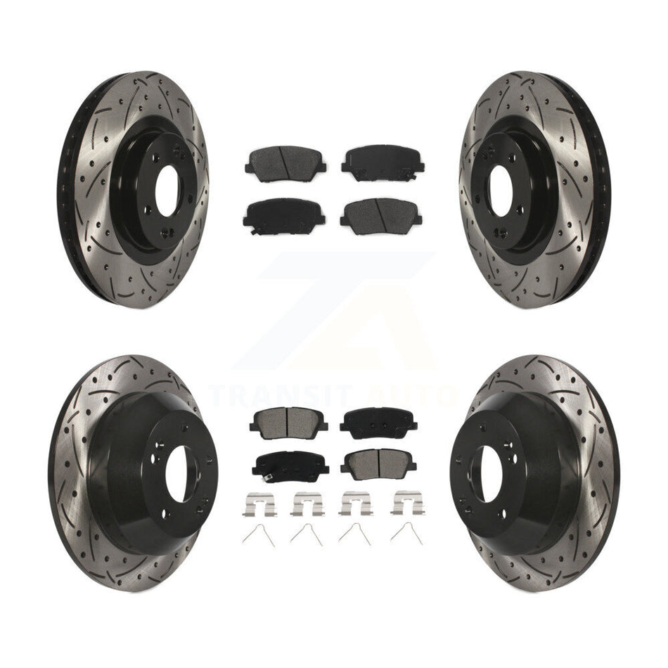 Front Rear Coated Drilled Slotted Disc Brake Rotors And Semi-Metallic Pads Kit For Kia Sorento Hyundai Santa Fe Sport KDS-100536