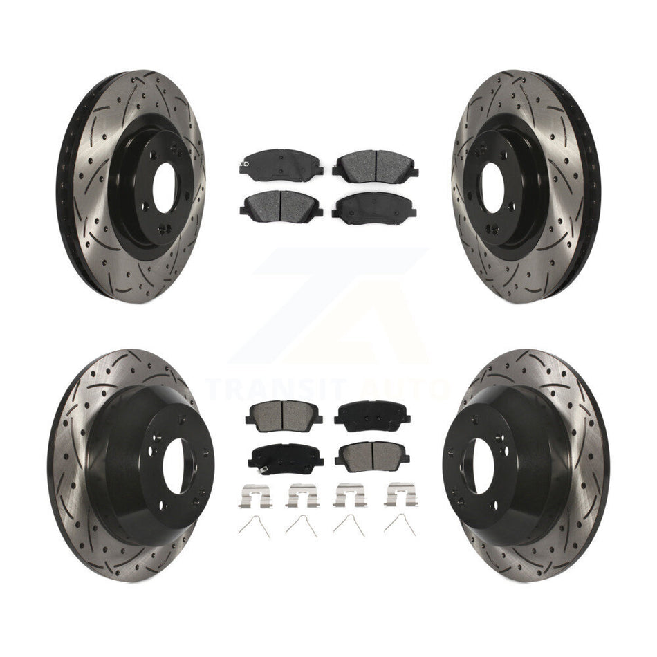 Front Rear Coated Drilled Slotted Disc Brake Rotors And Semi-Metallic Pads Kit For Hyundai Santa Fe XL KDS-100537