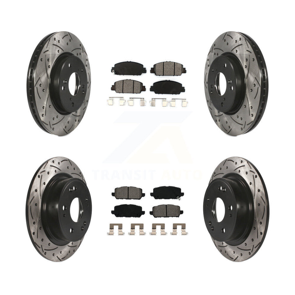 Front Rear Coated Drilled Slotted Disc Brake Rotors And Semi-Metallic Pads Kit For 2016-2022 Honda HR-V KDS-100539