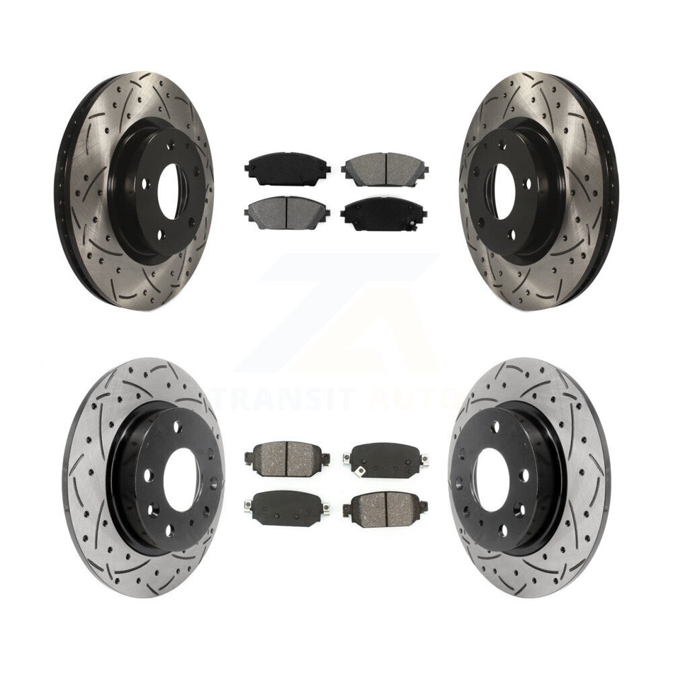 Front Rear Coated Drilled Slotted Disc Brake Rotors And Semi-Metallic Pads Kit For 2019-2021 Mazda CX-3 AWD KDS-100540