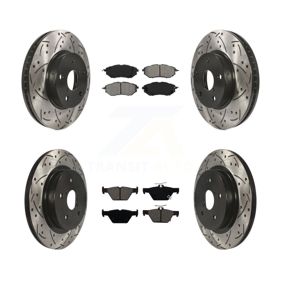Front Rear Coated Drilled Slotted Disc Brake Rotors And Semi-Metallic Pads Kit For 2015 Subaru Legacy 2.5L KDS-100542