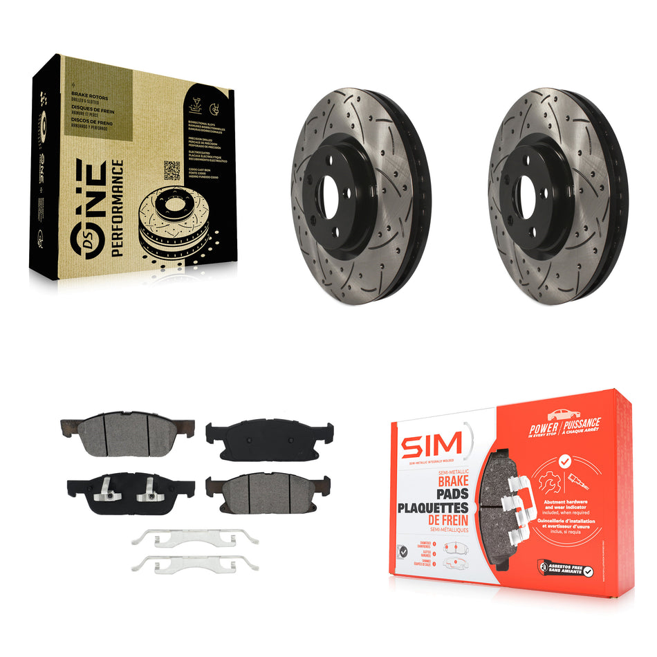 Front Coated Drilled Slotted Disc Brake Rotors And Semi-Metallic Pads Kit For Ford Edge KDS-100545