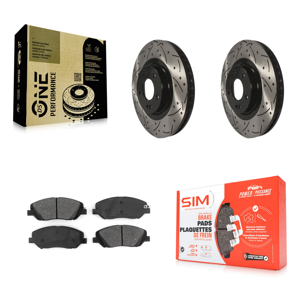 Front Coated Drilled Slotted Disc Brake Rotors And Semi-Metallic Pads Kit For Hyundai Santa Fe XL KDS-100550