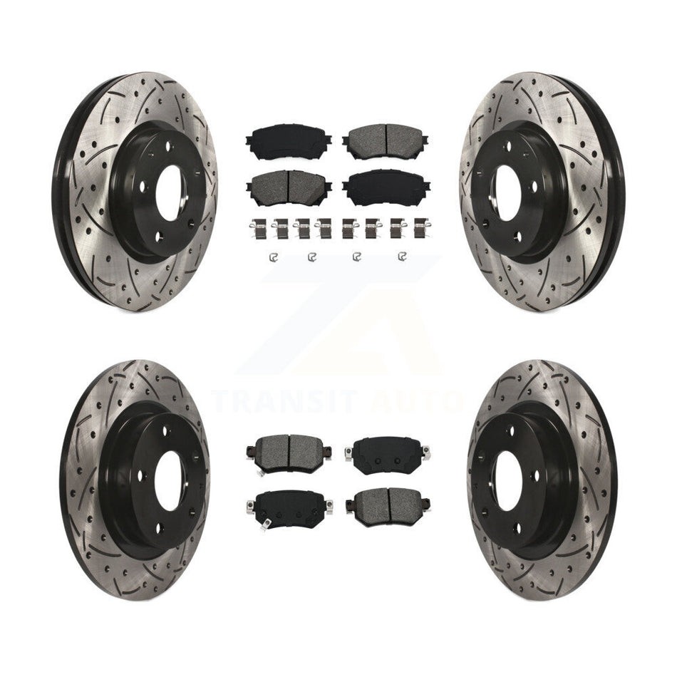 Front Rear Coated Drilled Slotted Disc Brake Rotors And Semi-Metallic Pads Kit For 2016-2018 Mazda 6 KDS-100552
