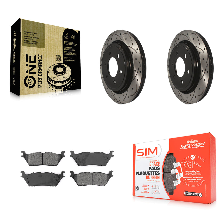 Rear Coated Drilled Slotted Disc Brake Rotors And Semi-Metallic Pads Kit For 2015-2017 Ford F-150 With Electric Parking KDS-100556