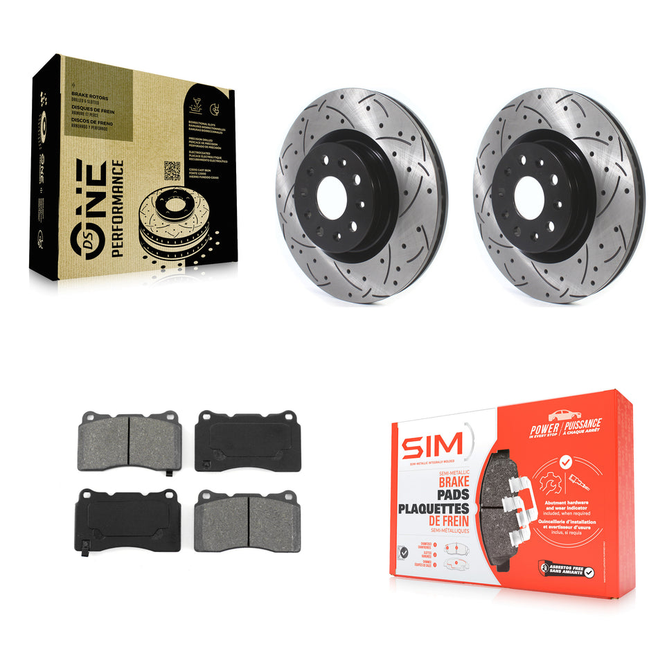 Front Coated Drilled Slotted Disc Brake Rotors And Semi-Metallic Pads Kit For Cadillac CTS CT6 Chevrolet Camaro KDS-100558