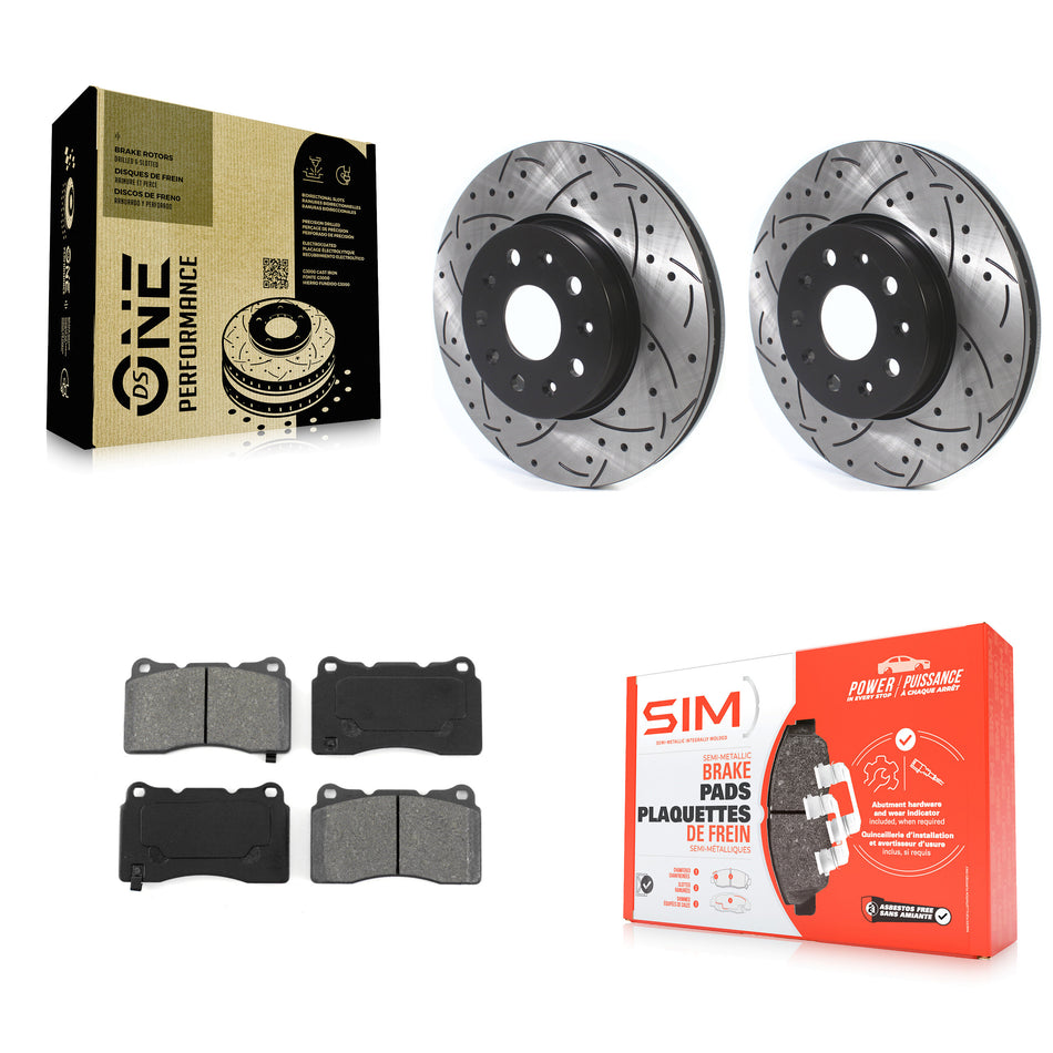 Front Coated Drilled Slotted Disc Brake Rotors And Semi-Metallic Pads Kit For Chevrolet Camaro Cadillac CTS CT6 KDS-100559