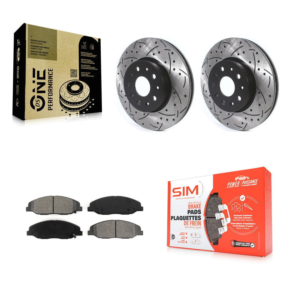 Front Coated Drilled Slotted Disc Brake Rotors And Semi-Metallic Pads Kit For Cadillac CTS Without Heavy Duty Brakes KDS-100561