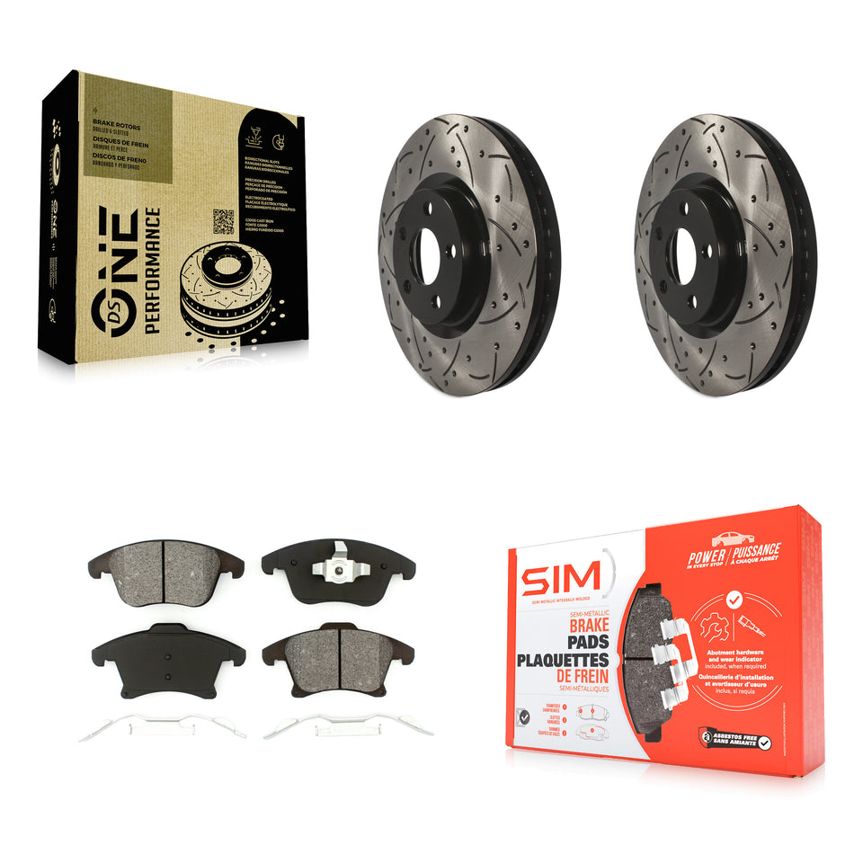 Front Coated Drilled Slotted Disc Brake Rotors And Semi-Metallic Pads Kit For 2019-2020 Ford Police Responder Hybrid SSV Plug-In KDS-100562